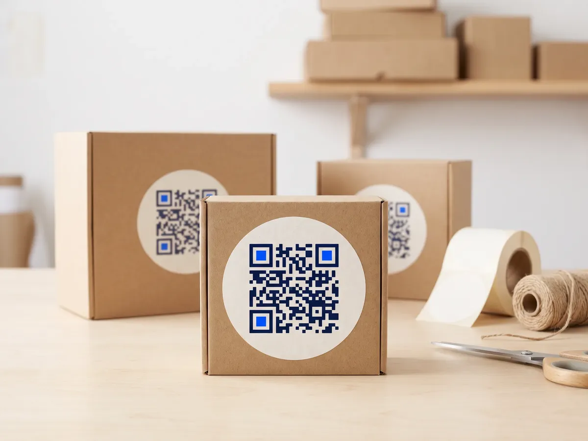 Kraft paper product boxes with printed QR code labels
